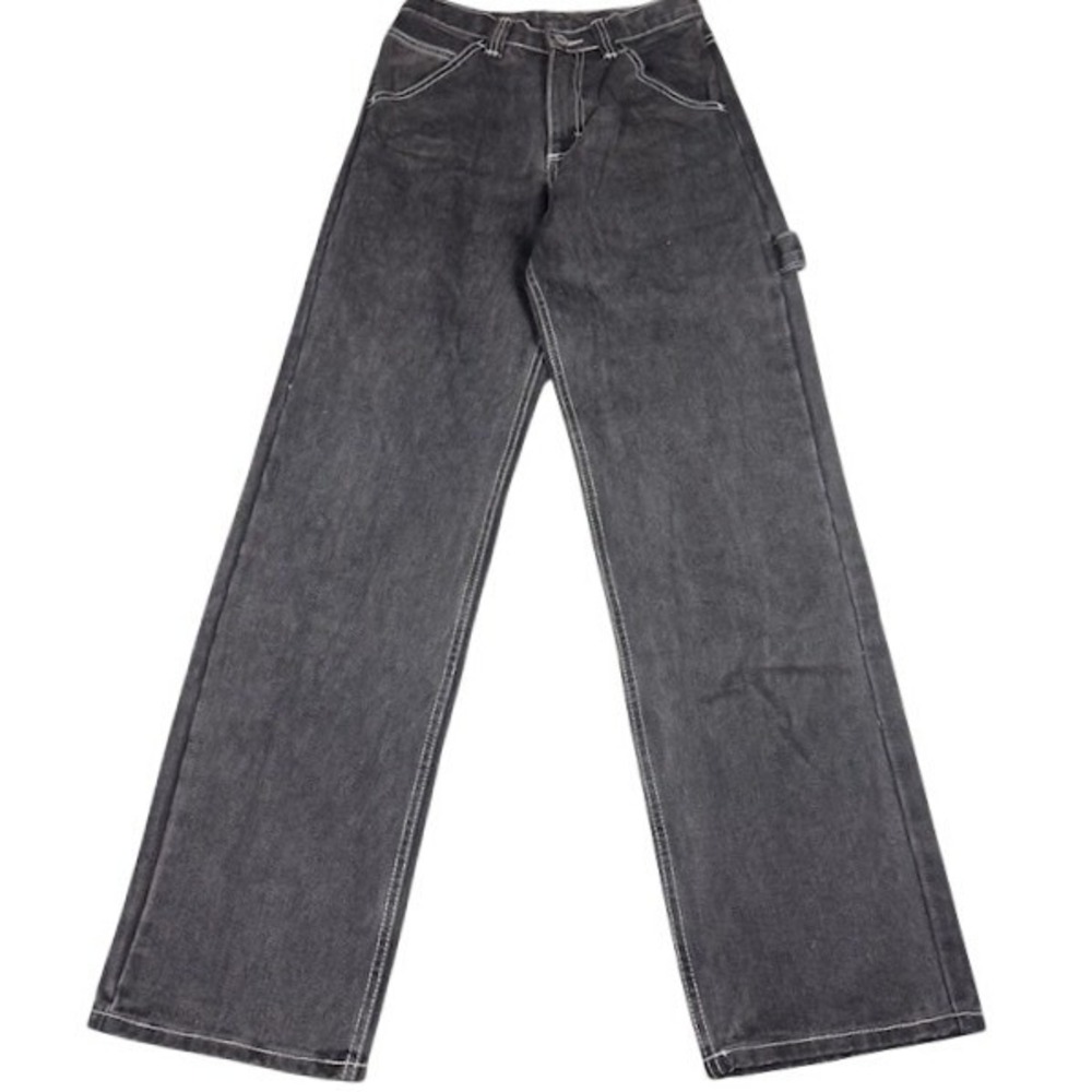 John Galt Carpenter Jeans Womens S Black Wide Leg Contrast Stitch Utility Pants